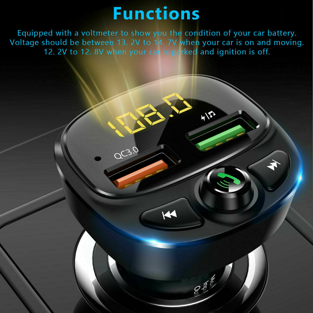 Wireless USB Car Bluetooth 5.0 FM Transmitter QC3.0 Hands-free Radio AUX Adapter