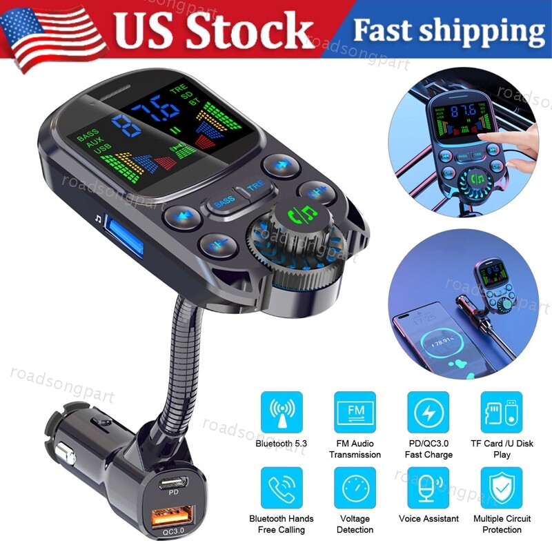 Car Bluetooth FM Transmitter Wireless MP3 Player PD USB Fast Car Charger Adapter
