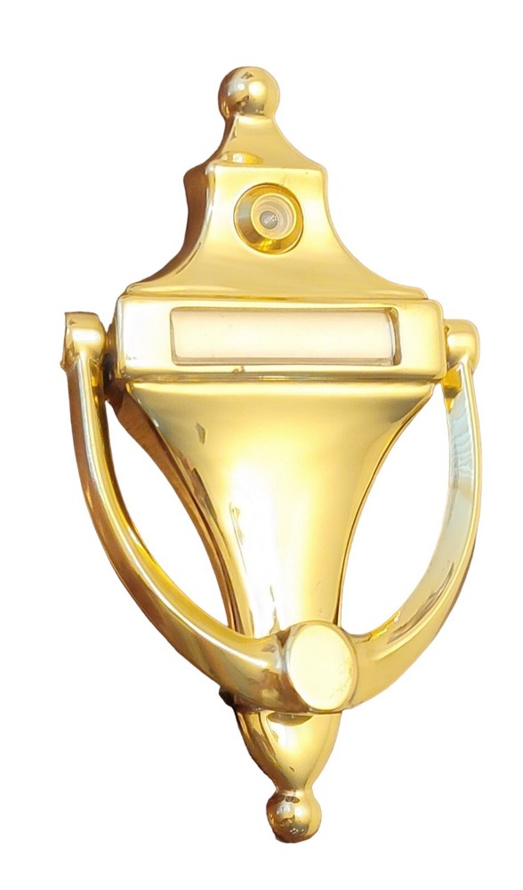 Solid Brass Door Knocker with Peep hole Personalize it Unused New! Large 7" x 4"