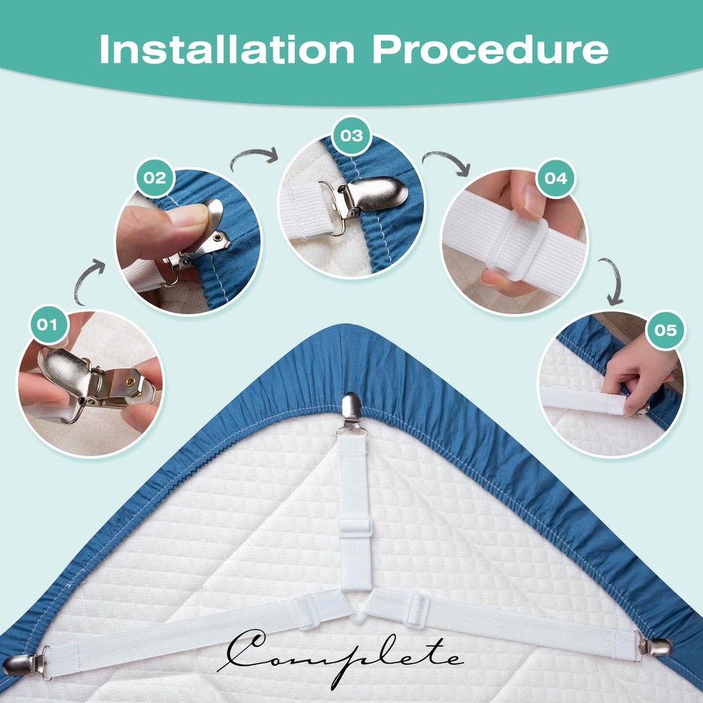 Bed Sheet Straps 4 Pcs Bed Sheet Holders Fitted Sheet Clips Adjustable