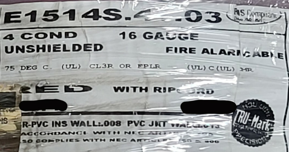 Carol E1514S 16/4C Solid Riser Fire Alarm/Security Cable Wire FPLR Red /100ft