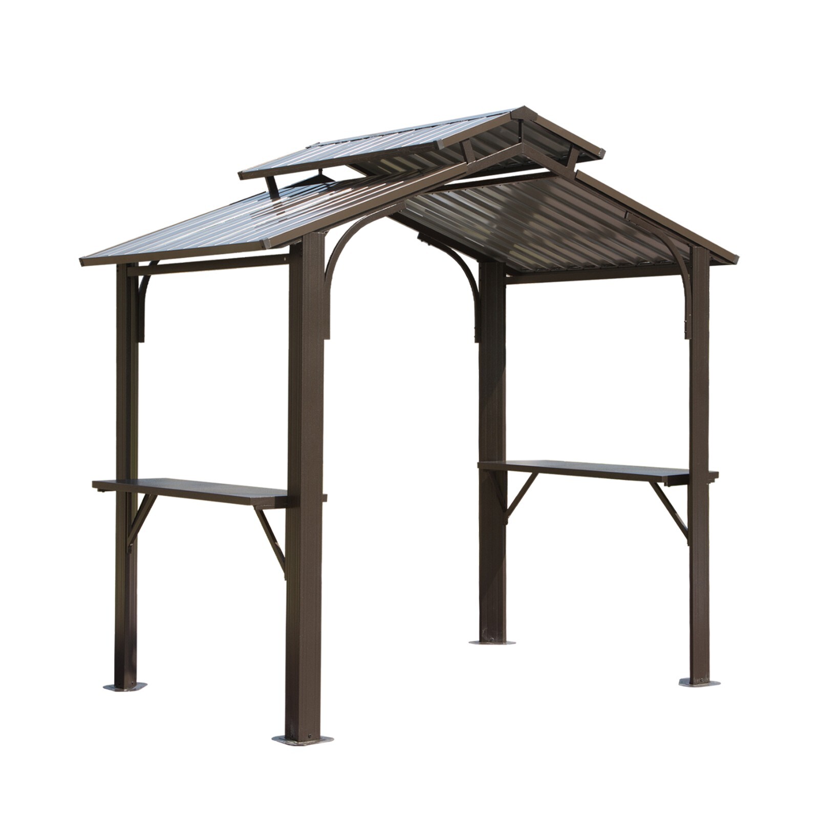 Domi Hardtop Double Roof Grill Gazebo 8x5FT w/Galvanized Steel,Side Shelves