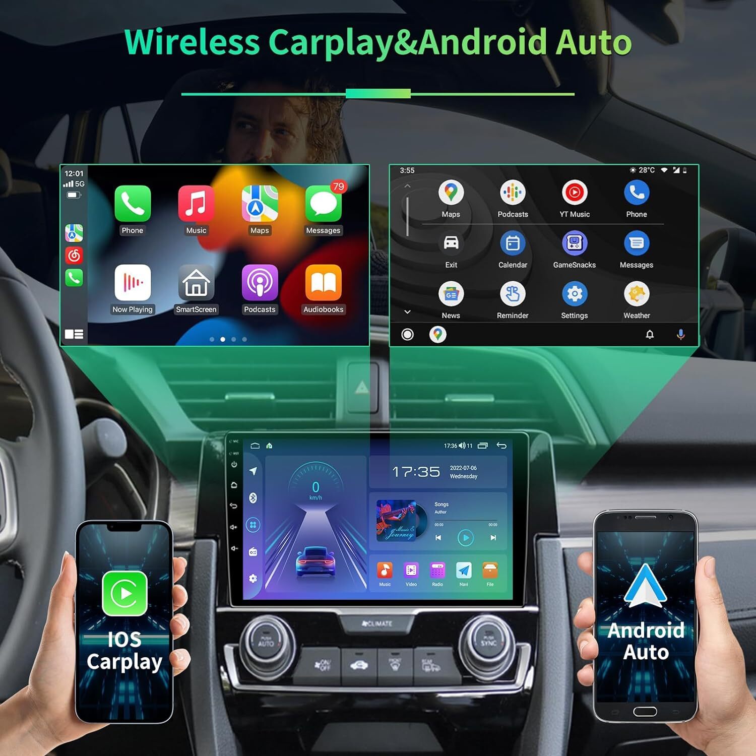 Apple Carplay Fit Honda Civic 2016-2020 Android 12 Car Stereo Radio Gps Wifi BT