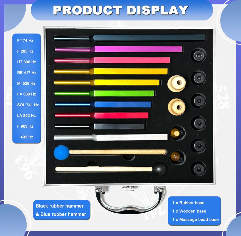 TENFLY Solfeggio Tuning Fork Set - 10 Multicolour Tuning Forks Perfect for DN...