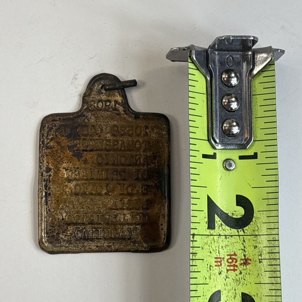 WW1 Italian Army dog ID Tag 1908 Tomassetti Antonio Collepietro (Aquila) 49B85