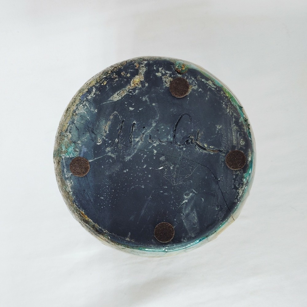 Raku Pottery Double Wall Slits Cut Outs Metallic Signed