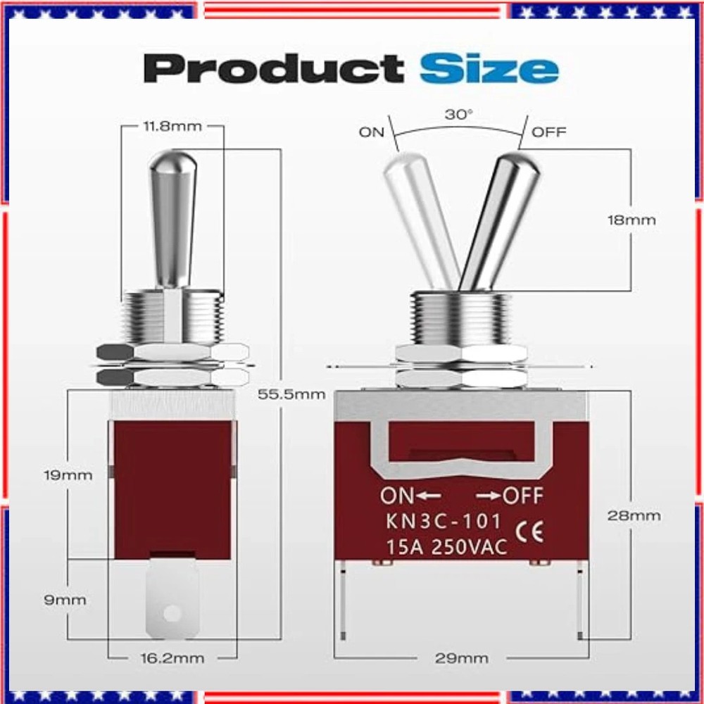 Toggle Switch 12V 30A Heavy Duty ON/Off 2Pin SPST Waterproof Toggle Switch 2Pack
