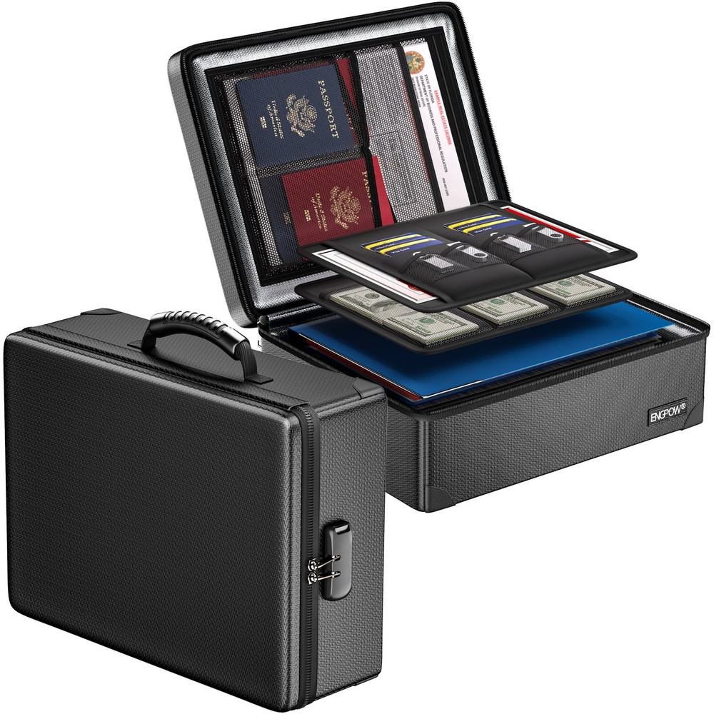 ENGPOW Fireproof Hard-Shell File Box with Fireproof Zipper and Lock