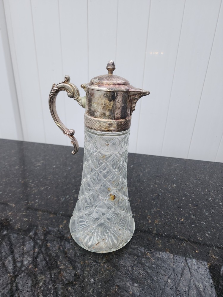 Victorian Silverplate Diamond Pattern Pitcher with Ornate Handle