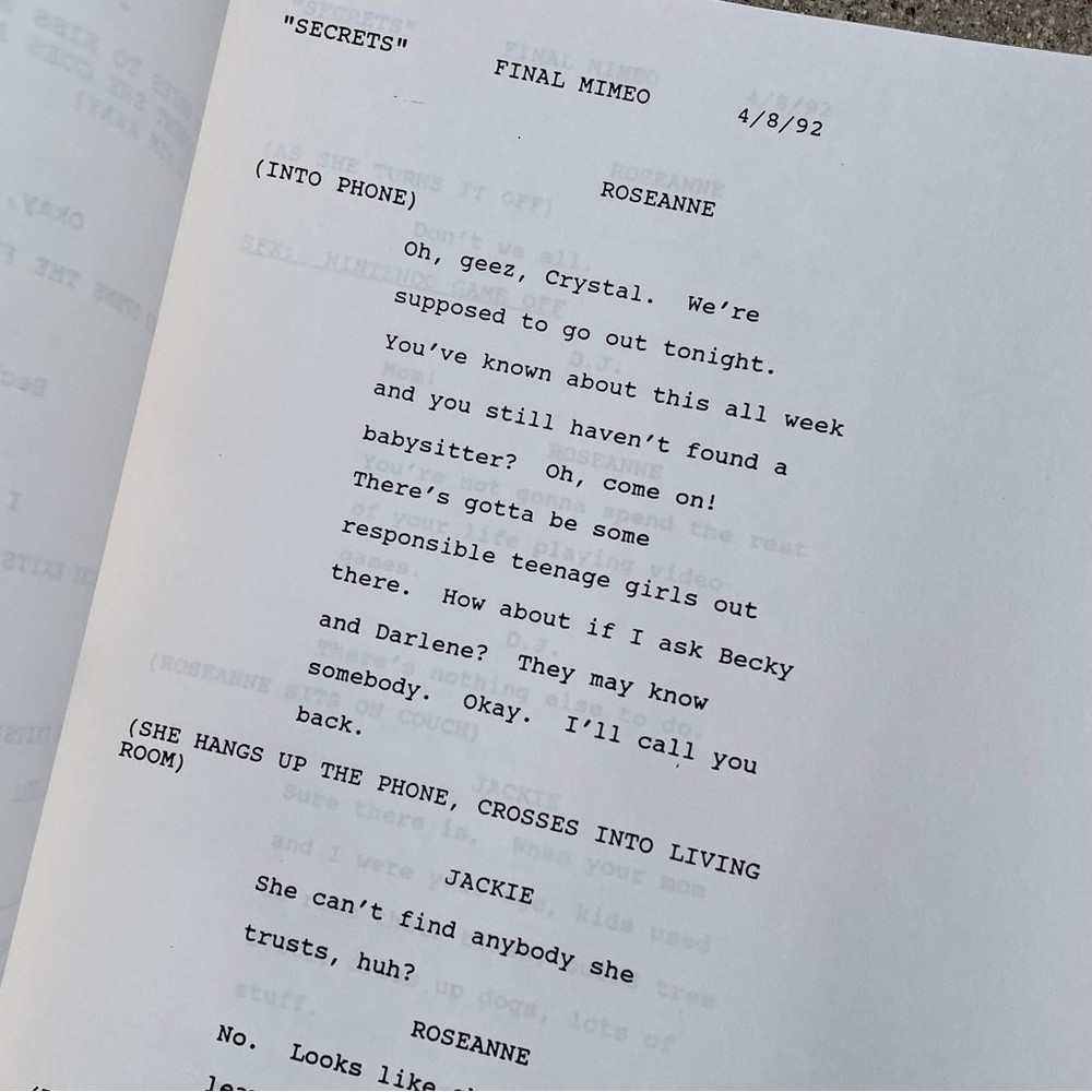 Roseanne Original 1992 Production Used Final Draft Script Secrets Barr Metcalf