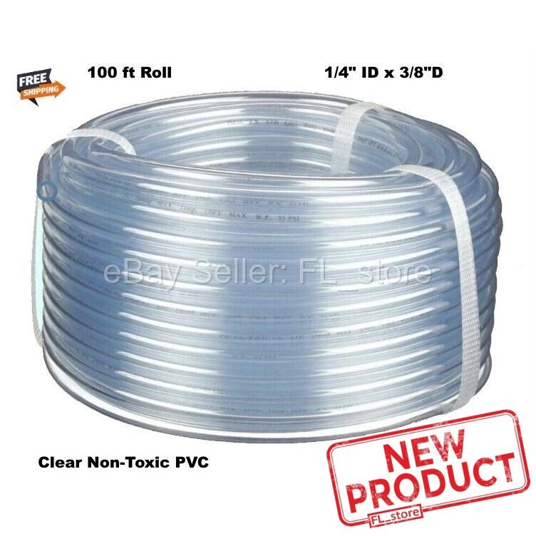 100 Feet Clear Plastic Tubing 1/4" ID x 3/8" OD Flexible Roll PVC Tube NEW