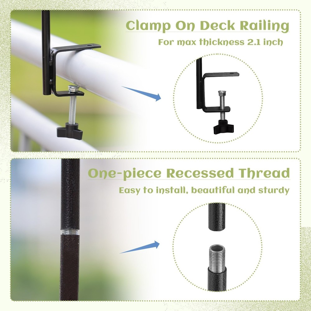Adjustable Deck Bird Feeder Pole with Multi-Hooks - Black