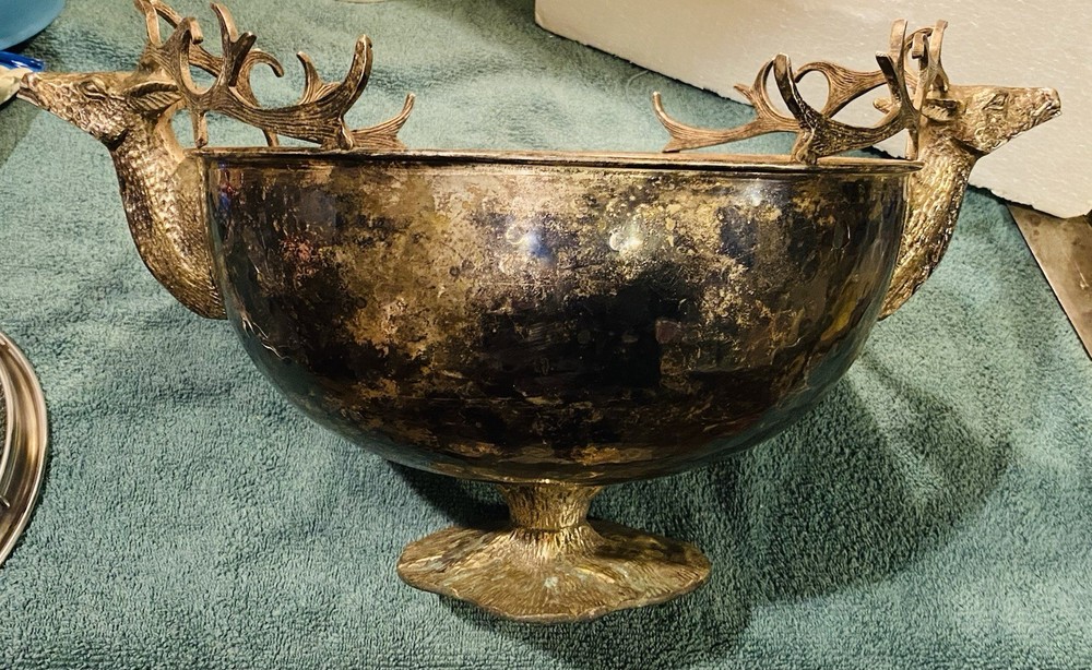 VINTAGE Silver Plate ANDREA by SADEK Centerpiece Elk Deer Bowl
