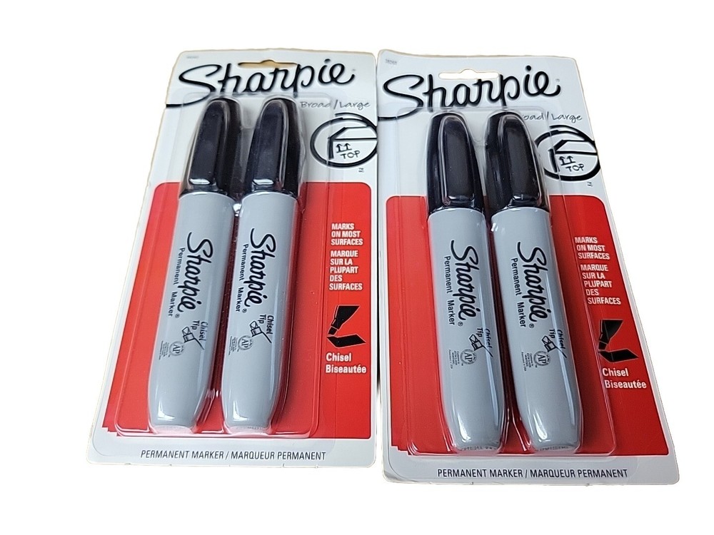 2PK Broad/Large Black Chisel Tip Sharpie 2 per pack = 4 Permanent Markers NEW!