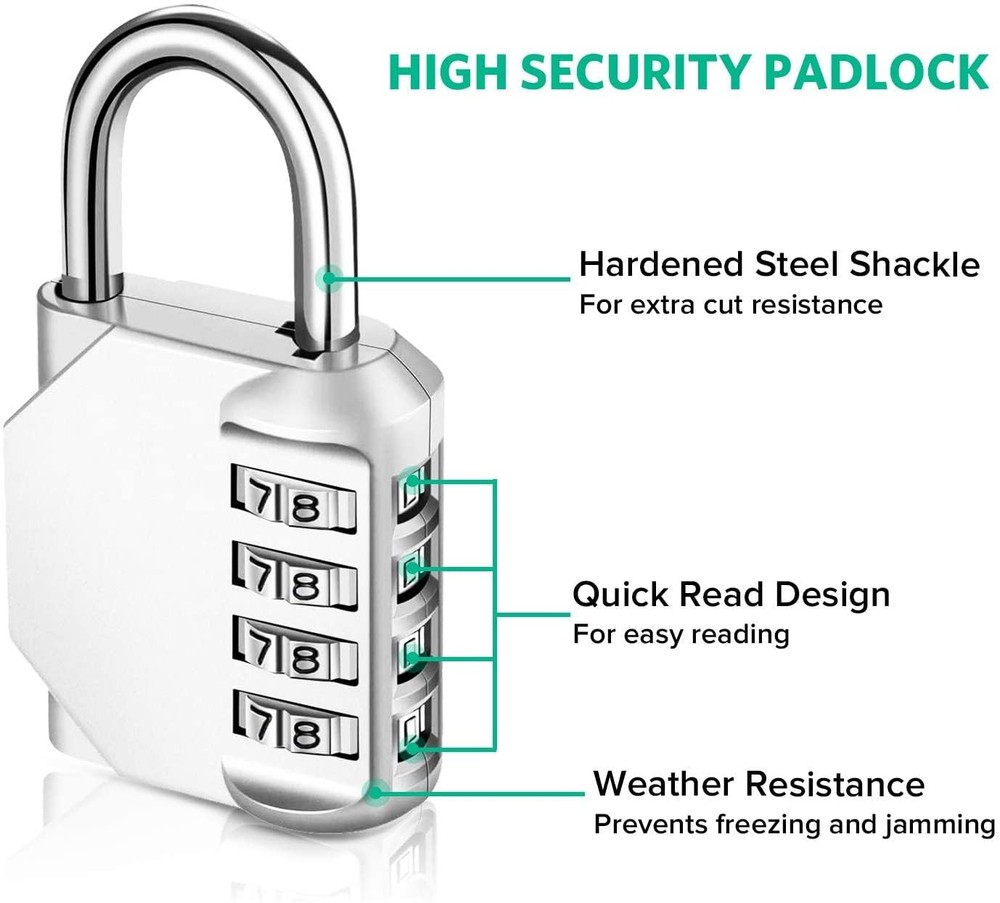 Combo Lock for Lockers, 4 Digit Combination Padlock, 2 Pack Pad Locks with Co...
