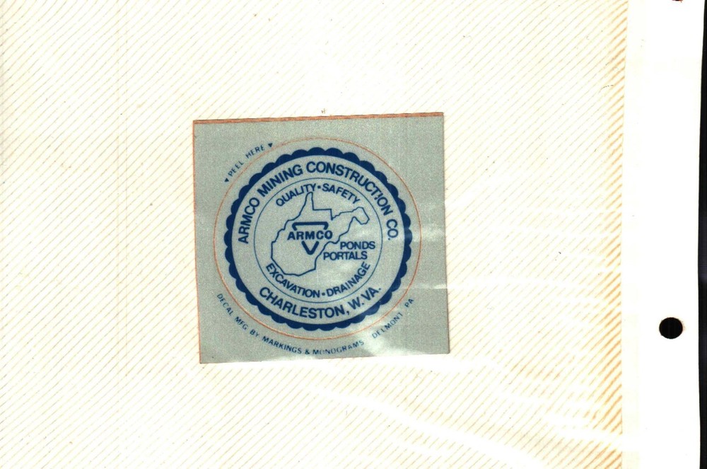 NICE OLDER EARLY 80'S ARMCO COAL CO. COAL MINING STICKER # 343