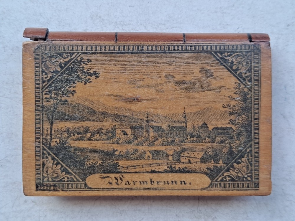 Antique Sewing Darning Tool Needle Case  German Polish Treen Transfer Ware