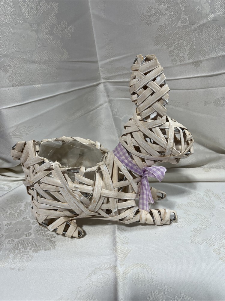 Ivory Wicker Easter Bunny Planter With Bow