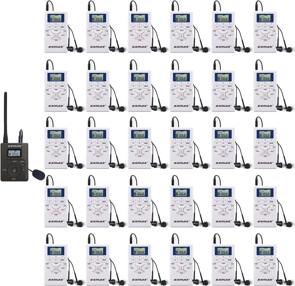 EXMAX E108 DSP Stereo Wireless Headsets FM Radio Broadcast System 30 Receivers