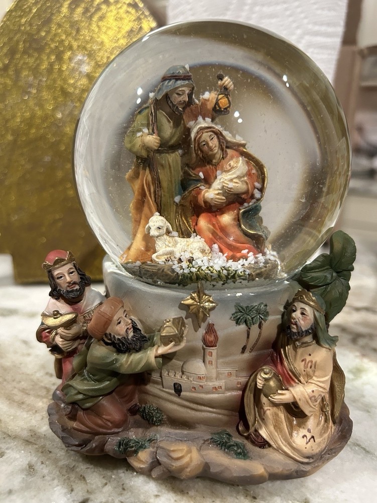 Nativity Snow Globe Music Box, Plays "Silent Night " Touch Activated Wise Men