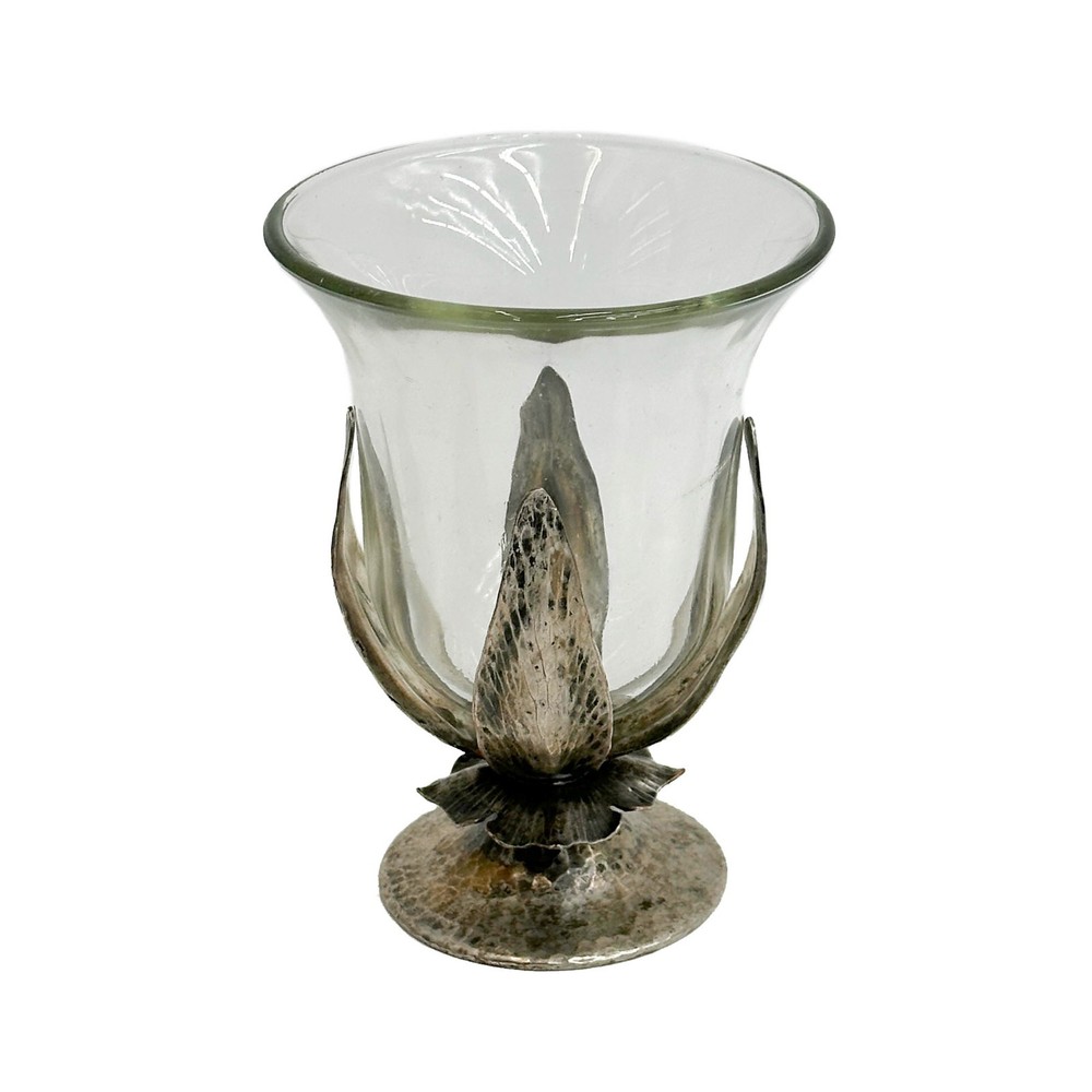 Roycroft American Arts & Crafts Hammered Silverplate & Glass Vase