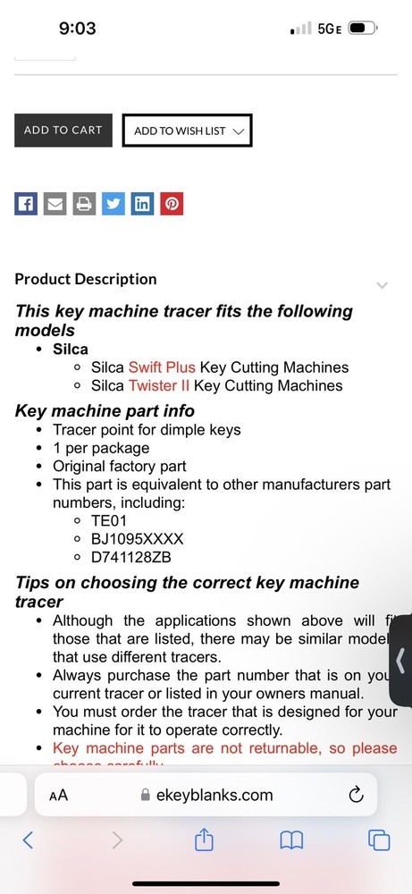 te 01 key cutting blade