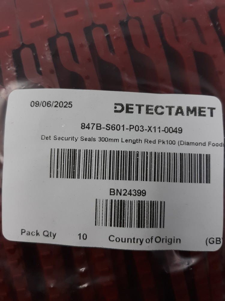 Detectamet Metal Detectable Security Seals – Easy Tear, X-Ray Visible – Pack 100