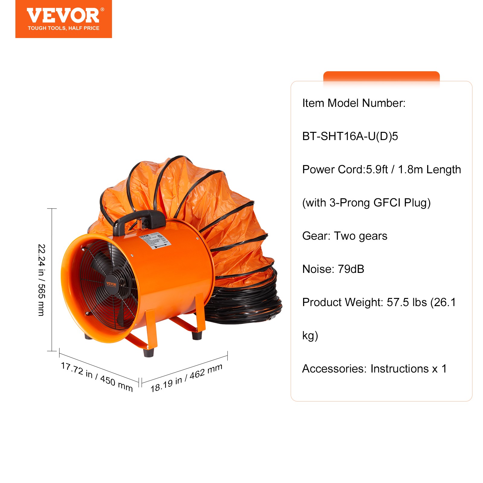 VEVOR 16 Inch Extractor Fan Blower with Duct Hose Ventilator