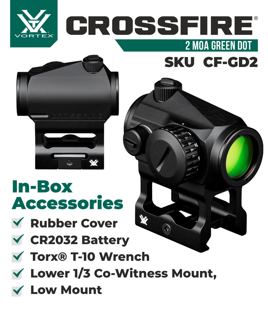 Vortex Optics Crossfire Green Dot 2 MOA with Free Camo Forest Hat Bundle