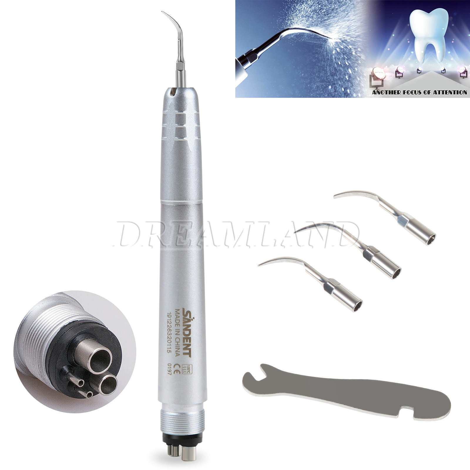 USA Dental Ultrasonic Air Perio Scaler Handpiece Hygienist 2 4 Holes with 3 Tips
