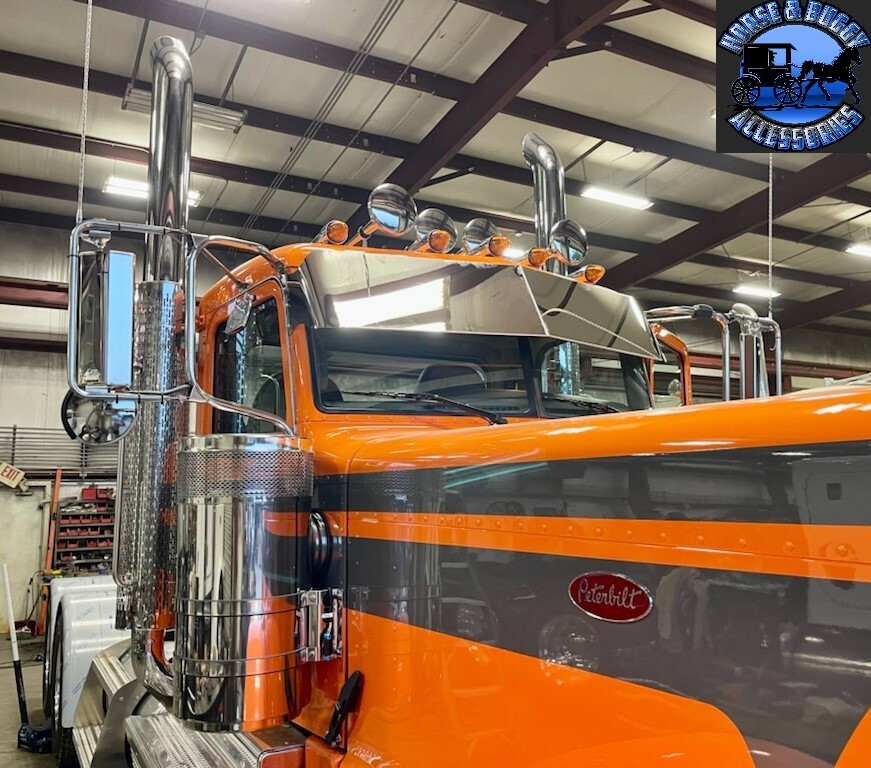 Rollin low Peterbilt 14" straight flat bottom visor 14 gauge 304 s.s. 379 389