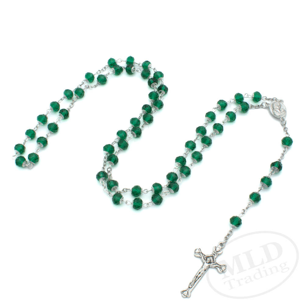 Emerald Green Rosary Necklace – Jerusalem Holy Center – 8mm Catholic Beads