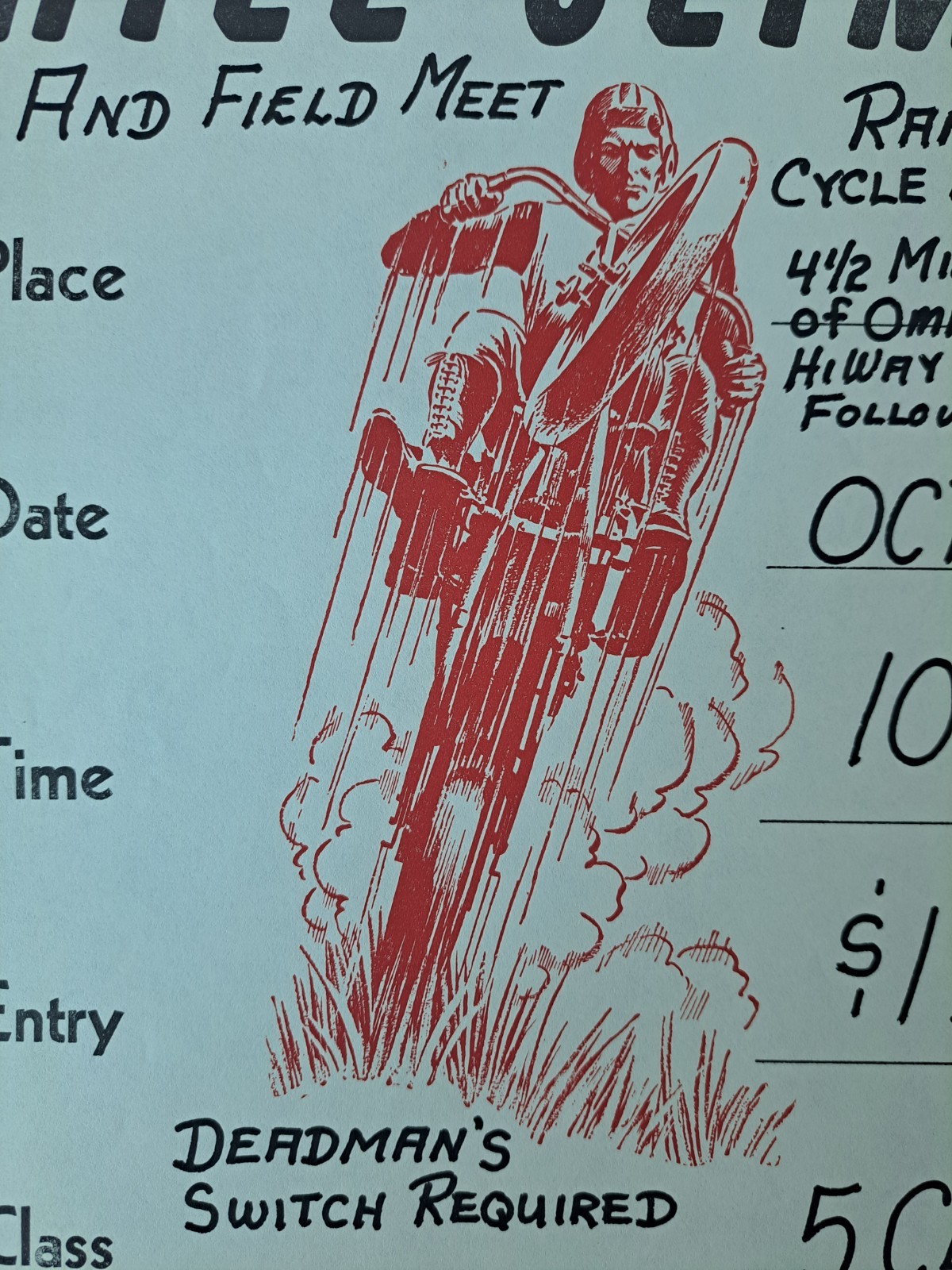 1961 ORIGINAL RANGER MOTORCYCLE CLUB OMAHA NEBRASKA HILL CLIMB EVENT POSTER