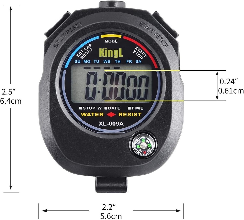 KingL Digital Stopwatch Timer - Interval with Large Display. Black
