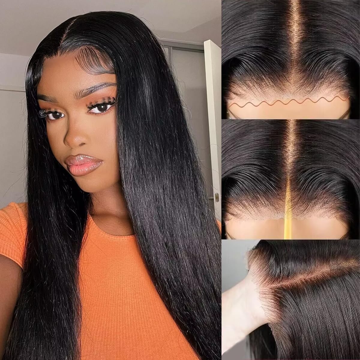 Glueless Wigs Human Hair Pre Plucked Pre Cut 4x4 HD Lace Closure Wigs Straight