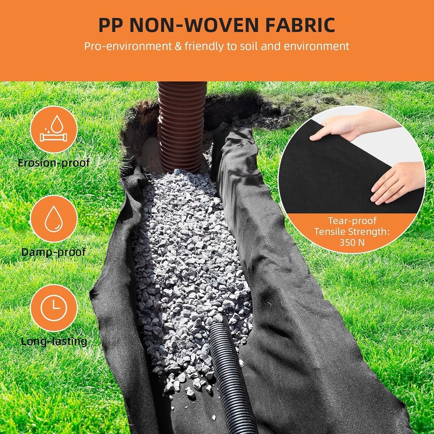 Geotextile Non Woven Fabric 6ft x 300ft 6oz Landscaping Drainage Construction