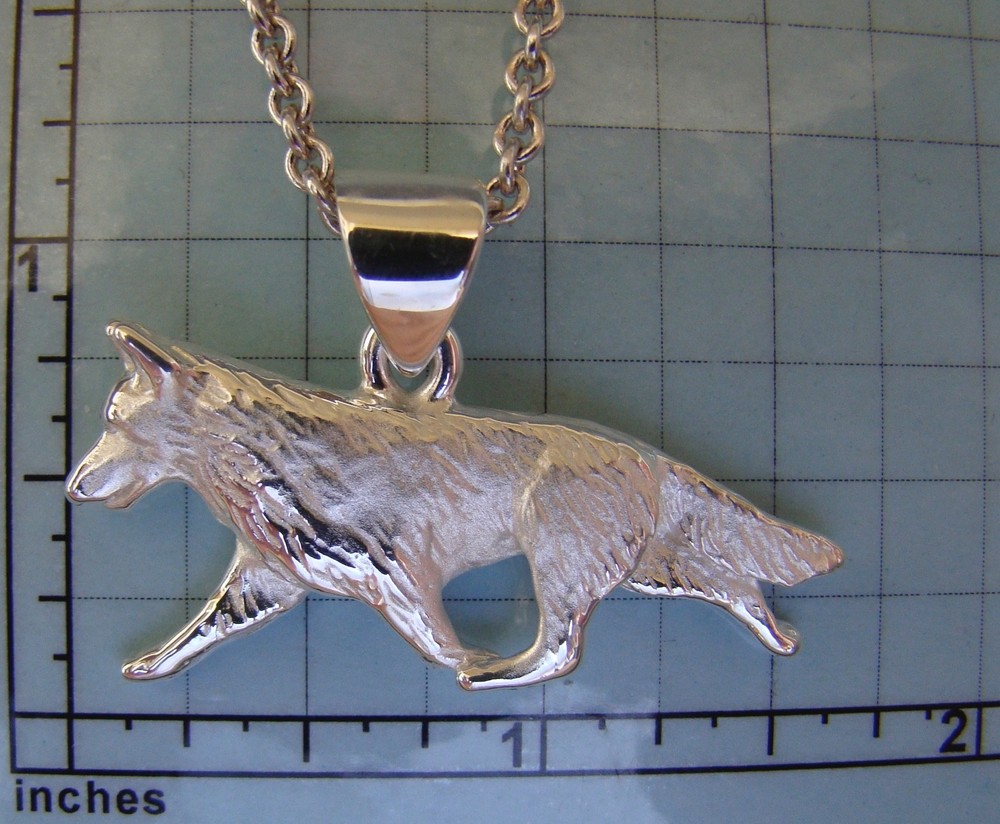 Large Sterling Silver German Shepherd Dog Moving Study On A Oval Frame