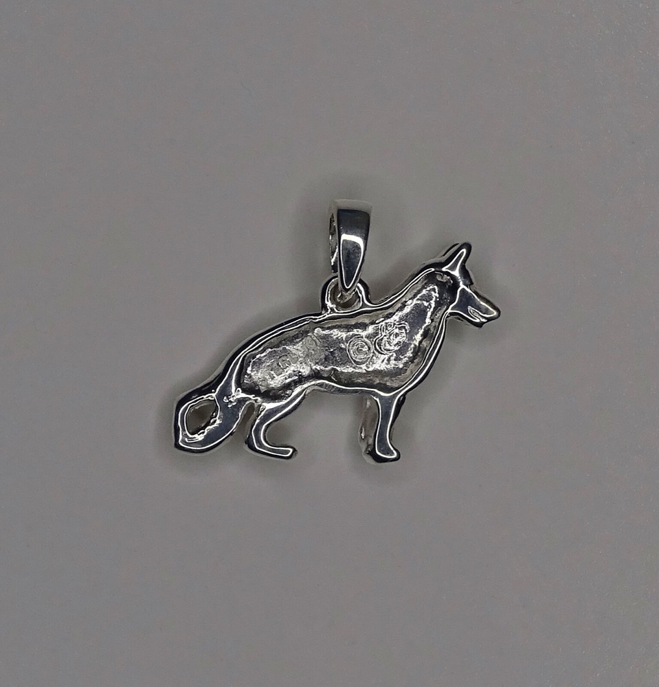 Small Sterling Silver German Shepherd Dog Standing Study Pendant