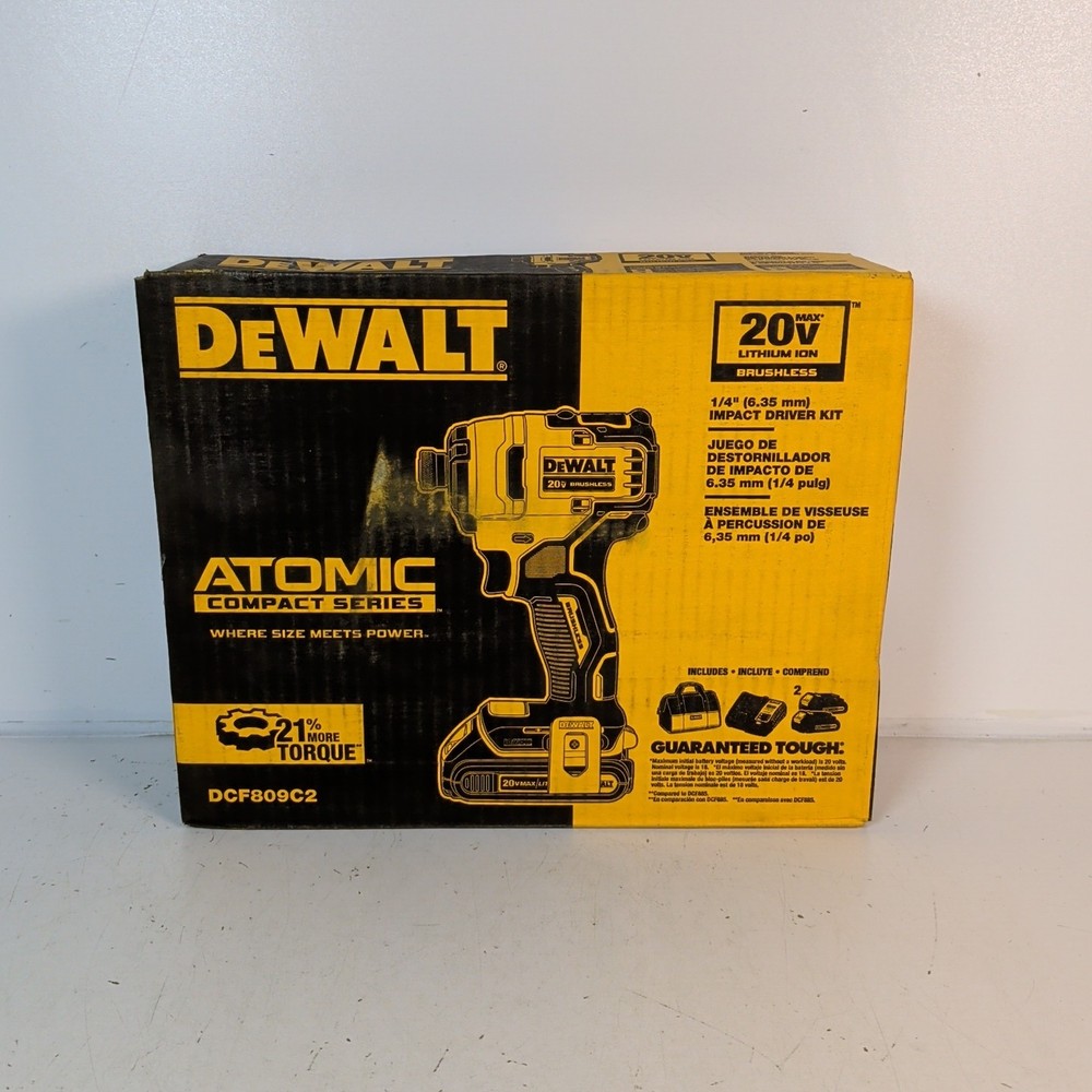 DeWALT DCF809C2 ATOMIC COMPACT SERIES™ 20V MAX Brushless 1/4" Impact Driver Kit