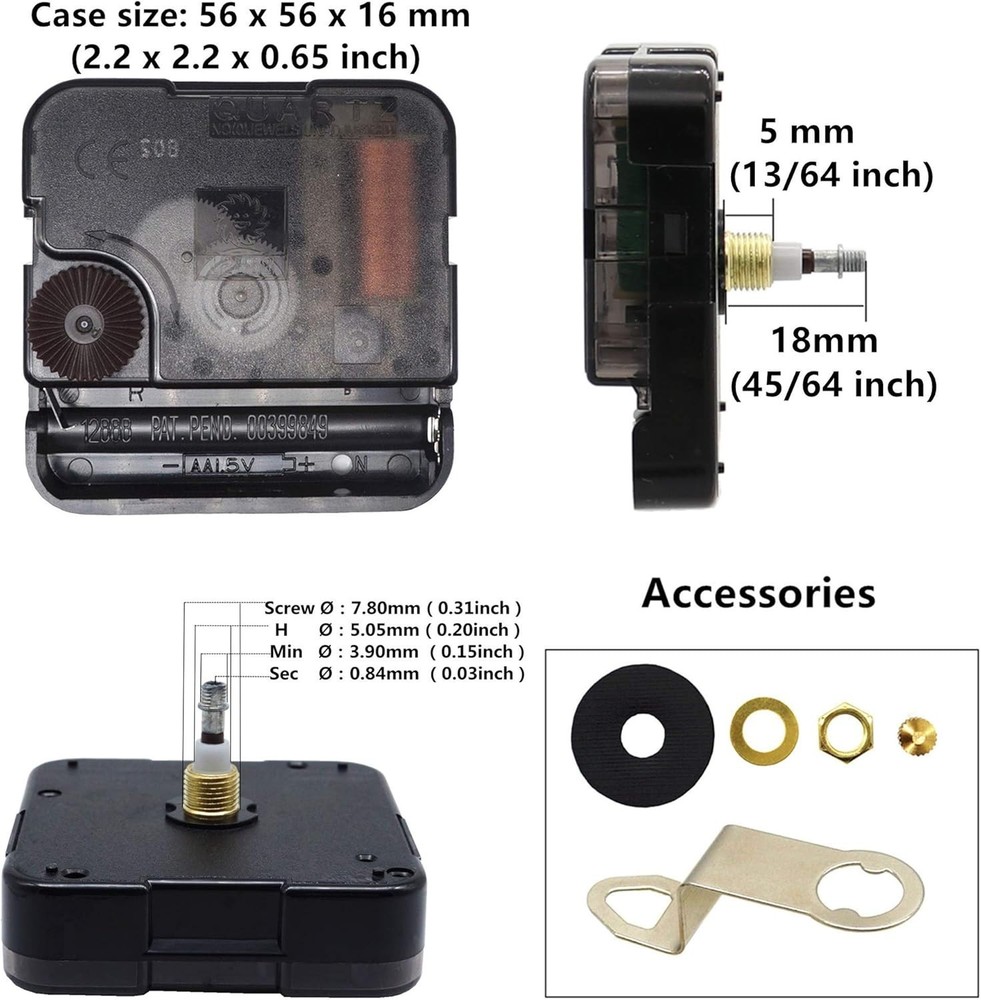 Modern Black Quartz Clock Movement Kit - Perfect for DIY Projects and Repairs