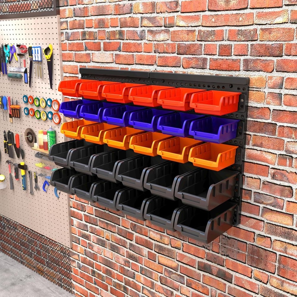 Classic Wall Mounted Tool Storage Rack with Vibrant Color Coding - 25.2"