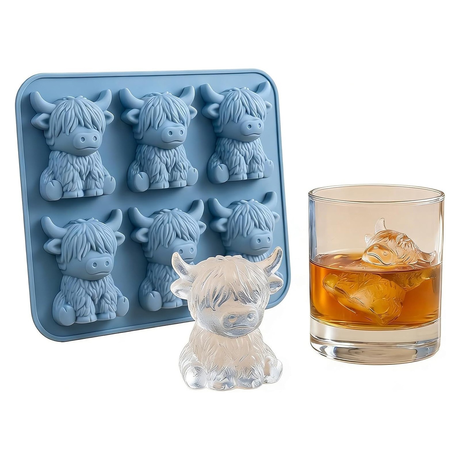 Mini Highland Cow Ice Cube Mold,Cute 3D Highland Cow Silicone Ice Cube Tray KU