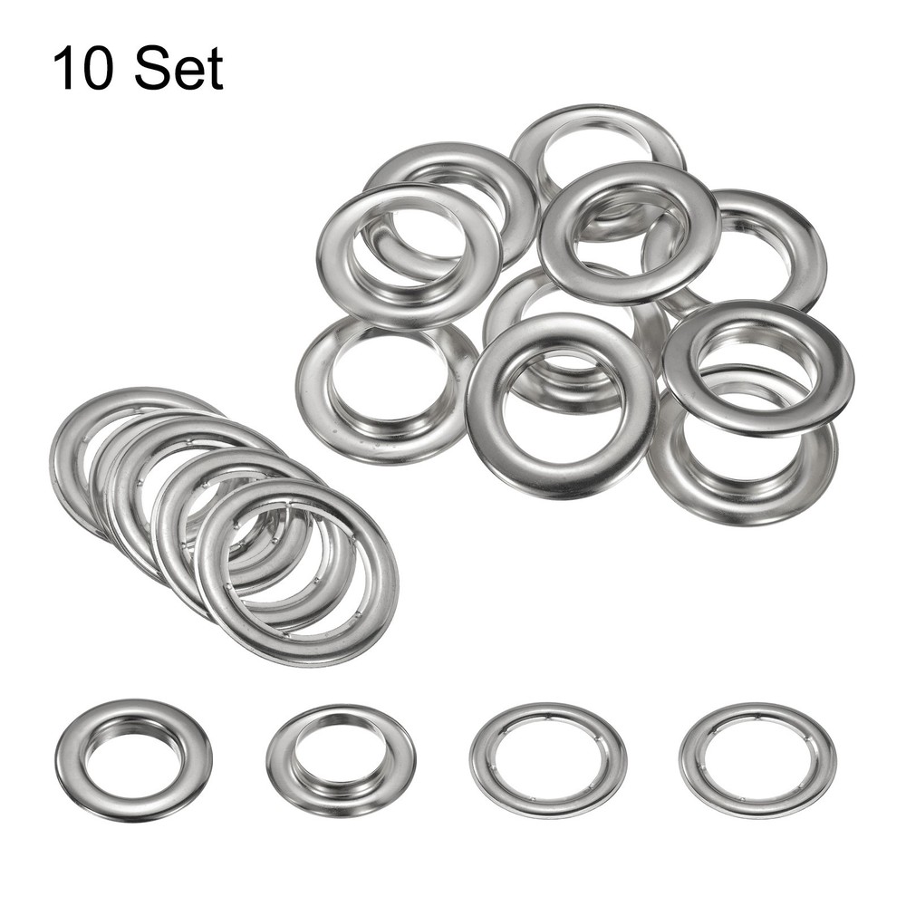 10Set Grommets Eyelets Kit 30mm Brass Eyelets with Washers, Silver