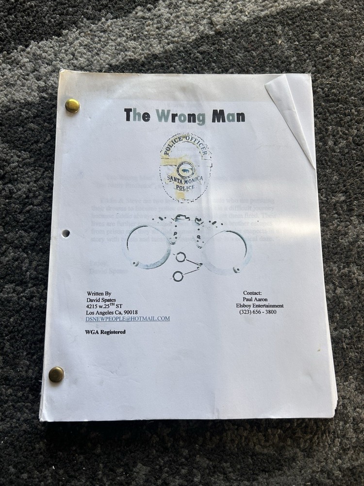 The Wrong man Rare Original Screenplay Script David Spates