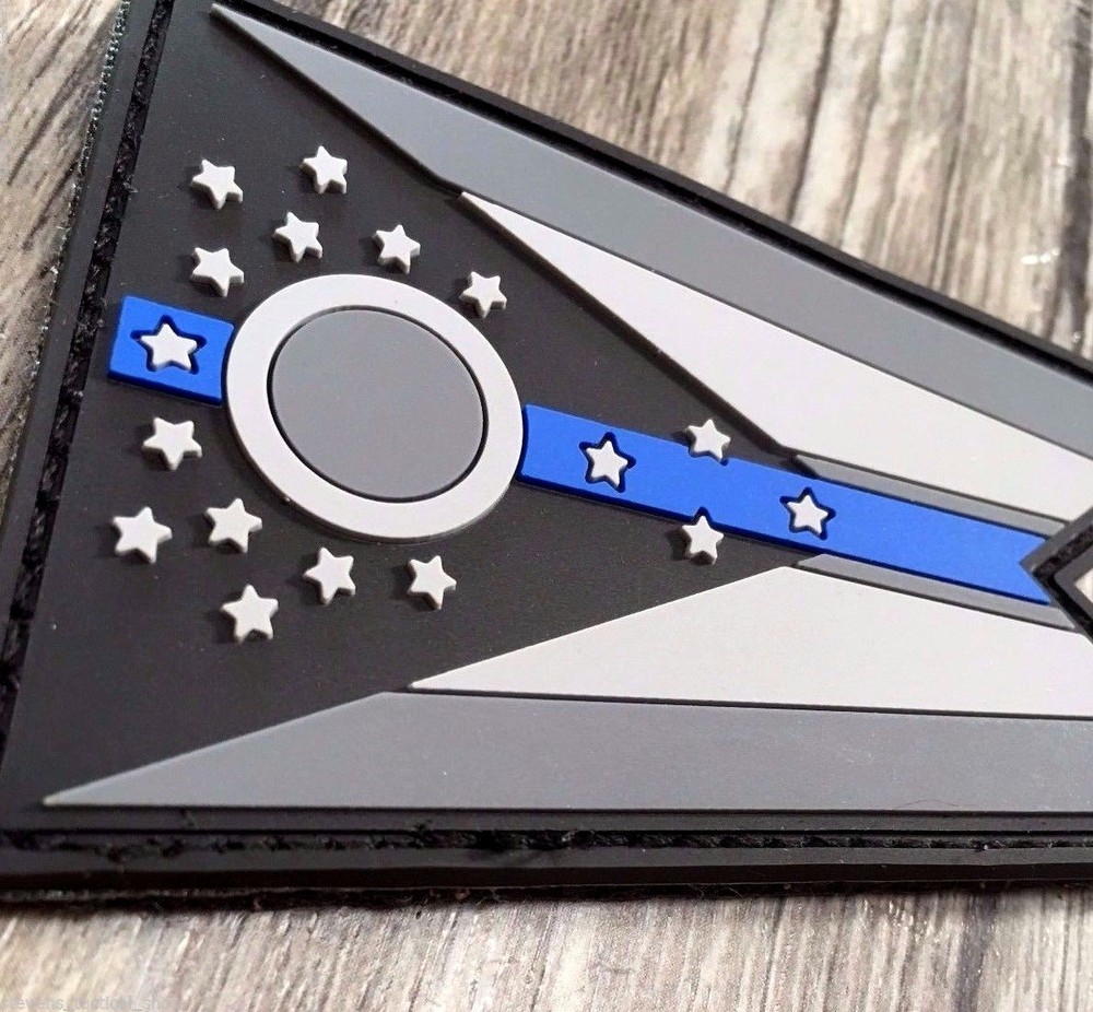 Subdued Thin Blue Line Ohio State Flag PVC Patch, Law Enforcement
