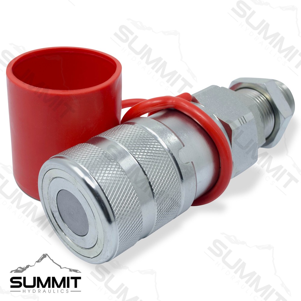 Flat Face Hydraulic Quick Connect Coupler Set, 1″ Body x #16 JIC Bulkhead Mount