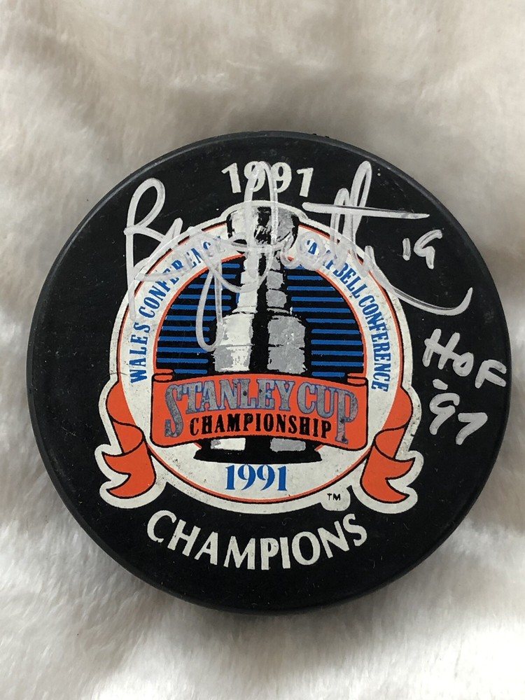 Bryan Trottier Pittsburgh Penguins Signed 1991 Stanley Cup Champ Puck Hof Proof