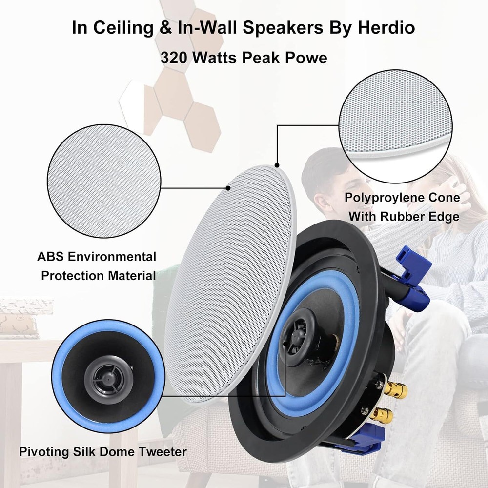 Herdio 4 Pack Bluetooth Ceiling Speakers with in Wall Amplifier Theater System