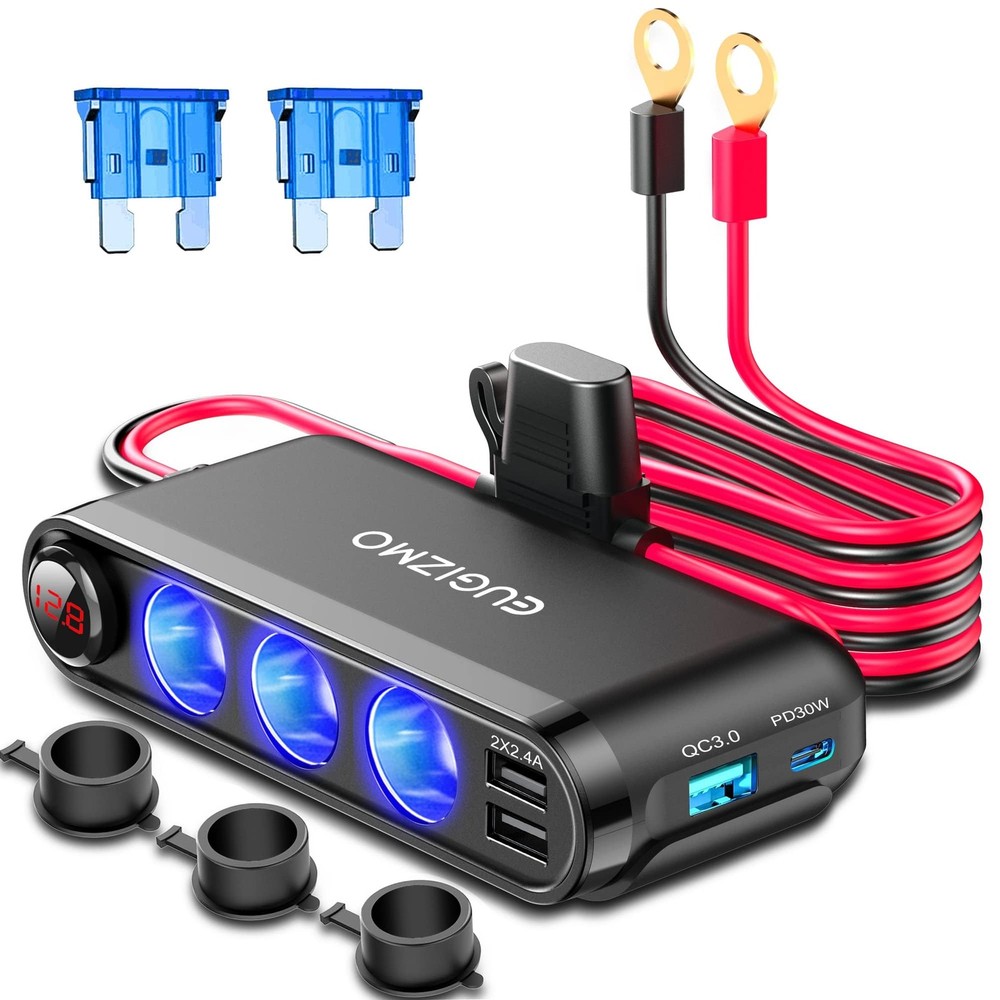 EUGIZMO 12V Cigarette Lighter Socket Splitter, 200W 3 Multi Port Black