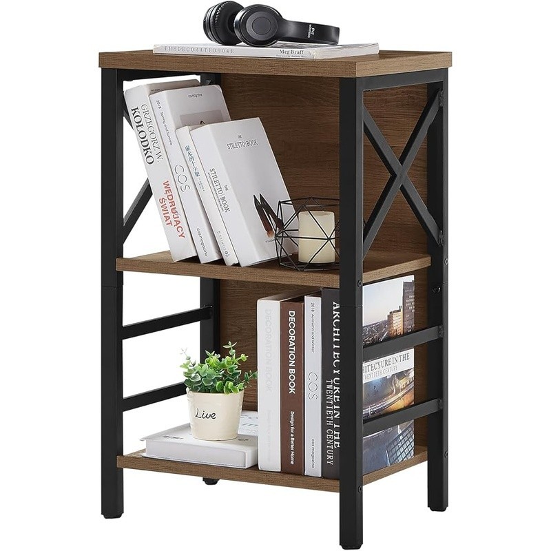 3 Tier Bookcase Small Storage Shelf Sturdy X-Frame Design Versatile Organizer US